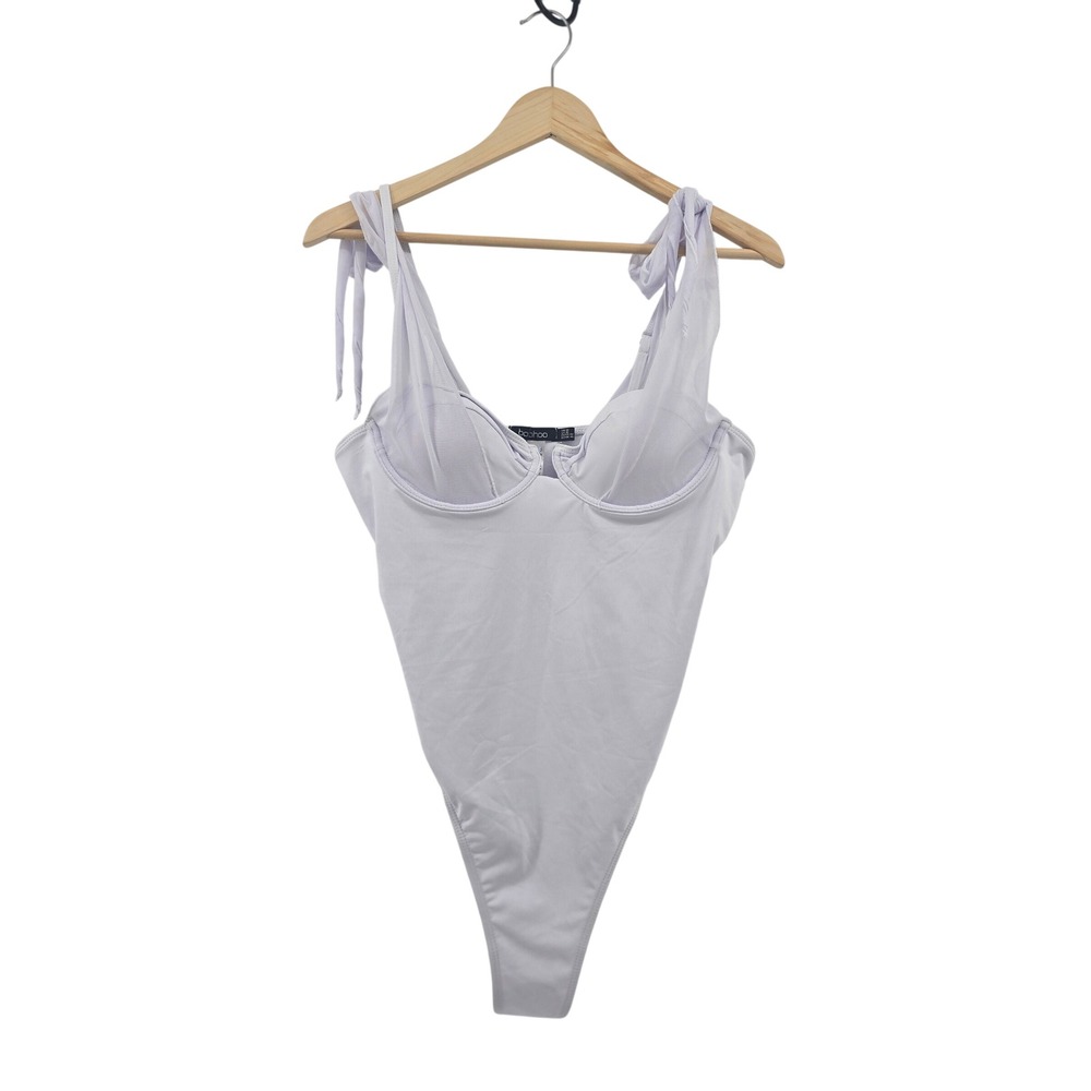 Boohoo One Piece Swimsuit Women 10 White Underwired Tie Shoulder Mesh GZ241209